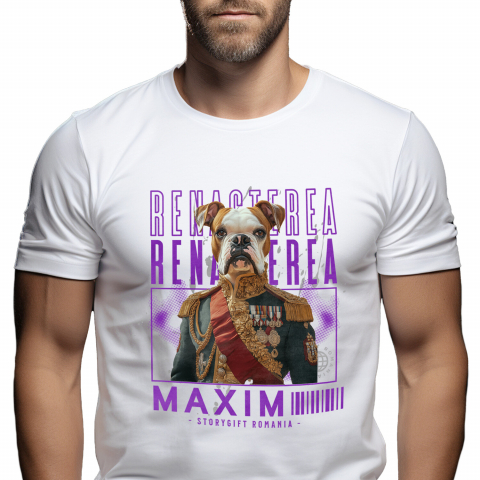 Personalizate cu Animalul Tau - Tricou Barbati cu Animal Veteran de Razboi, Peronalizata cu Numele si Poza Animalului Tau cu imprimeu pe Fata, 100% Bumbac, Alb, XS