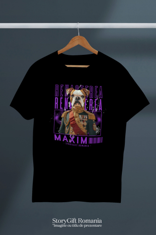 Tricou Barbati cu Animal Veteran de Razboi, Peronalizata cu Numele si Poza Animalului Tau cu imprimeu pe Fata, 100% Bumbac, Negru, M [2]