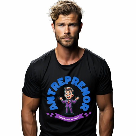 MESERII - Tricou Femei, Barbati, Copii, Fata, Baiat, Unisex Personalizat Bărbat în Costum Mov cu Cravată Roșie – Design Animat Vesel