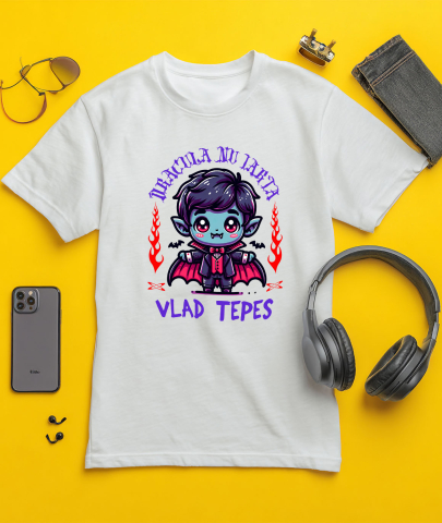 Tricou Femei, Barbati, Copii, Fata, Baiat, Unisex Personalizat Vampir Vlad Țepeș Halloween - Cadouri Personalizate cu Colți, Lilieci și Text Dracula [2]