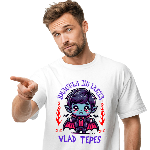 Tricou Femei, Barbati, Copii, Fata, Baiat, Unisex Personalizat Vampir Vlad Țepeș Halloween - Cadouri Personalizate cu Colți, Lilieci și Text Dracula