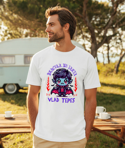 Tricou Femei, Barbati, Copii, Fata, Baiat, Unisex Personalizat Vampir Vlad Țepeș Halloween - Cadouri Personalizate cu Colți, Lilieci și Text Dracula [1]