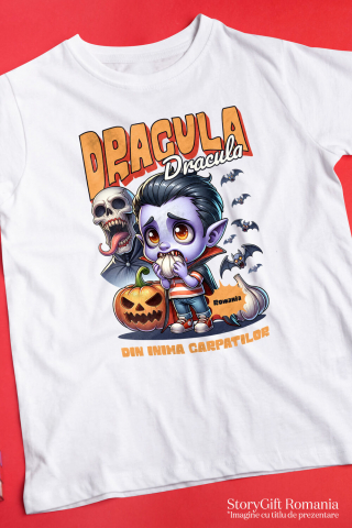 Tricou Femei, Barbati, Copii, Fata, Baiat, Unisex Personalizat Animație Vampir cu Usturoi Text Dracula - Cadouri Personalizate Halloween pentru Familie, Copii, Tati și Prieteni [2]