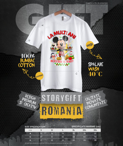 Tricou Barbati cu Aniversare Plina de Farmec cu Mickey Mouse 100% Bumbac, Alb, M [3]