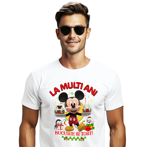 Aniversare - Tricou Barbati cu Aniversare Plina de Farmec cu Mickey Mouse 100% Bumbac, Alb, M