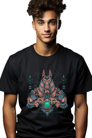 Promotii - Tricou Barbati Cu Anubis, Mecha, Sci Fi, Geometric, Mitologie, cu imprimeu pe Fata, 100% Bumbac, Negru, L