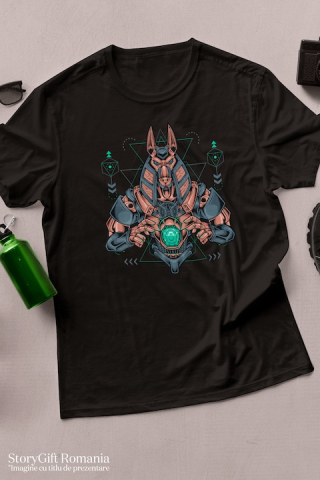 Tricou Barbati Cu Anubis, Mecha, Sci Fi, Geometric, Mitologie, cu imprimeu pe Fata, 100% Bumbac, Negru, L [2]