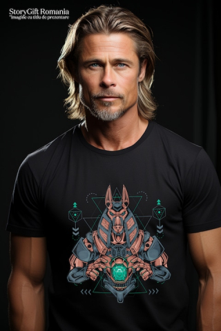 Tricou Barbati Cu Anubis, Mecha, Sci Fi, Geometric, Mitologie, cu imprimeu pe Fata, 100% Bumbac, Negru, L [1]