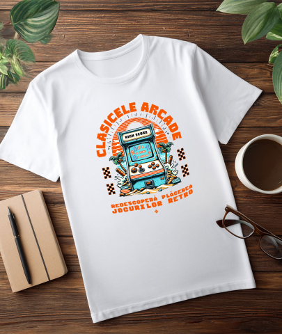 Tricou Femei, Barbati, Copii, Fata, Baiat, Unisex Personalizat Arcada Vintage Jocuri Video Retro cu Tema Plajă Tropicală - Cadou Personalizat pentru Familie și Gameri [2]
