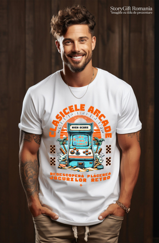 Tricou Femei, Barbati, Copii, Fata, Baiat, Unisex Personalizat Arcada Vintage Jocuri Video Retro cu Tema Plajă Tropicală - Cadou Personalizat pentru Familie și Gameri [1]