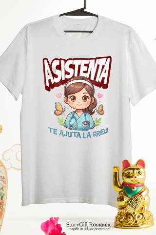 Tricou Femei, Barbati, Copii, Fata, Baiat, Unisex Personalizat Asistentă Medicală în Ținută Albastră – Design Unic Personalizat [2]