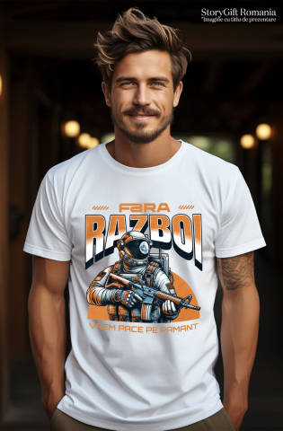 Tricou Femei, Barbati, Copii, Fata, Baiat, Unisex Personalizat Astronaut cu Armură și Mesaj de Pace "Fără Război, Vrem Pace Pe Pământ" - Cadouri Personalizate pentru Familie și Prieteni [1]