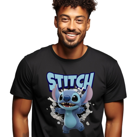 Desene Animate - Tricou Barbati cu Aventuri Stitch Intr-un Cadru Fermecat 100% Bumbac, Negru, M