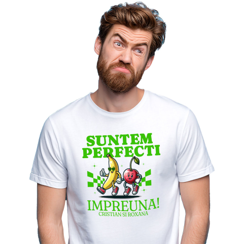 Prieteni - Tricou Femei, Barbati, Copii, Fata, Baiat, Unisex Personalizat Cadouri personalizate pentru cupluri – Banana și mărul pe ringul de dans cu Cristian și Roxana