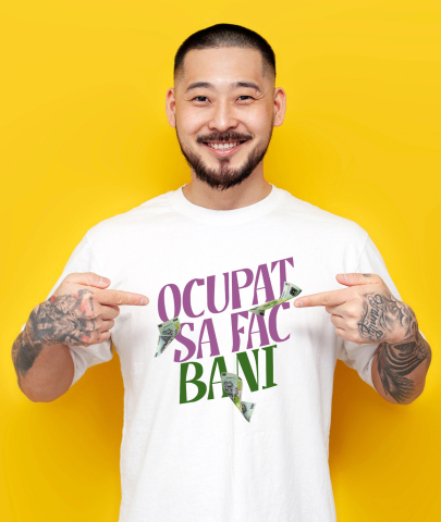 Tricou Femei, Barbati, Copii, Fata, Baiat, Unisex Personalizat Bancnota 500 Lei în Zbor – „Sunt Ocupat Să Fac Bani” – Cadou Personalizat pentru Familie, Tati, Copii, Prieteni [1]