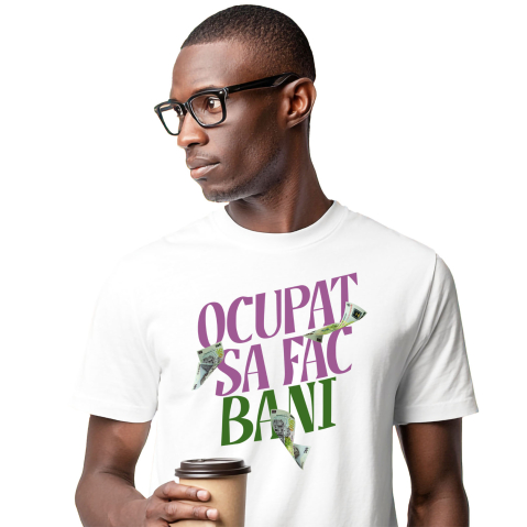 Tricou Femei, Barbati, Copii, Fata, Baiat, Unisex Personalizat Bancnota 500 Lei în Zbor – „Sunt Ocupat Să Fac Bani” – Cadou Personalizat pentru Familie, Tati, Copii, Prieteni