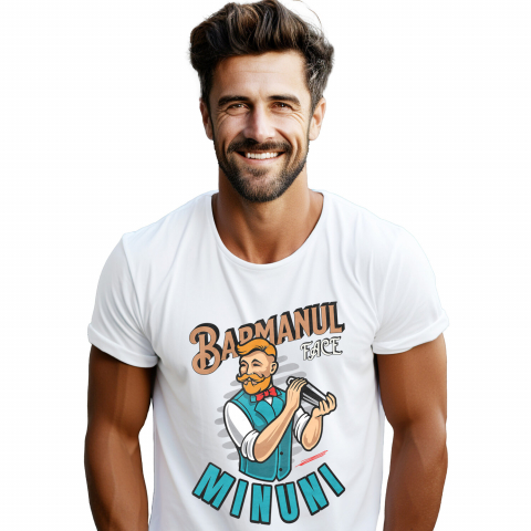 MESERII - Tricou Femei, Barbati, Copii, Fata, Baiat, Unisex Personalizat Bărbat Animație cu Mustață, Papion Roșu și Shaker – Horeca