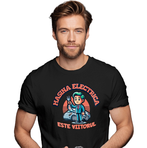Tricou Femei, Barbati, Copii, Fata, Baiat, Unisex Personalizat Bărbat și Mașină Electrică – Viitorul Mobilității