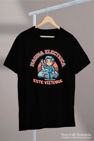 Tricou Femei, Barbati, Copii, Fata, Baiat, Unisex Personalizat Bărbat și Mașină Electrică – Viitorul Mobilității [2]