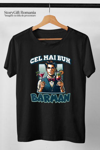 Tricou Femei, Barbati, Copii, Fata, Baiat, Unisex Personalizat Barman Elegant cu Vestă și Papion – Servire Cocktailuri [2]