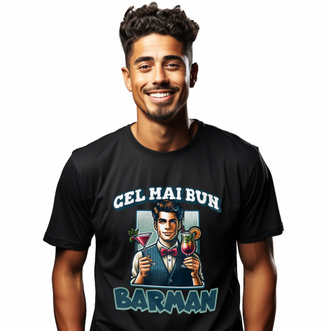 MESERII - Tricou Femei, Barbati, Copii, Fata, Baiat, Unisex Personalizat Barman Elegant cu Vestă și Papion – Servire Cocktailuri