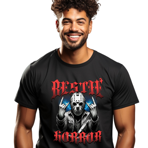 Halloween - Tricou Femei, Barbati, Copii, Fata, Baiat, Unisex Personalizat Bărbat cu Masca Înfricoșătoare și Cuțit | Bestie Horror Halloween | Cadouri Personalizate pentru Petrecerea de Halloween