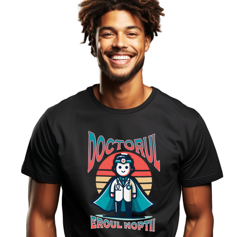 Tricou Femei, Barbati, Copii, Fata, Baiat, Unisex Personalizat Doctor Super Erou – Eroul Sănătății Cu Pasiune și Dedicare