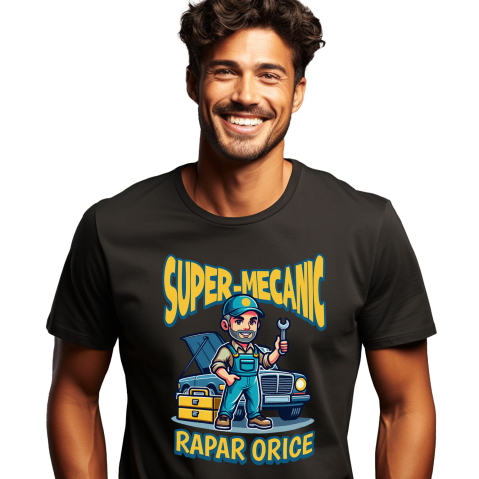 Tricou Femei, Barbati, Copii, Fata, Baiat, Unisex Personalizat Mecanic Auto în Acțiune – Cadou Personalizat pentru Pasionații de Mașini și Reparații