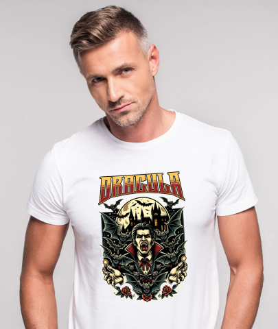 Tricou Femei, Barbati, Copii, Fata, Baiat, Unisex Personalizat Bărbat Horror Cu Colți Vampir - Costum Halloween Dracula și Castel Tematic [1]