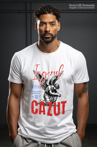 Tricou Femei, Barbati, Copii, Fata, Baiat, Unisex Personalizat Bărbat Cu Aripi și Text „Înger Căzut” - Artă Abstractă Motivatională pentru Familie și Prieteni [1]