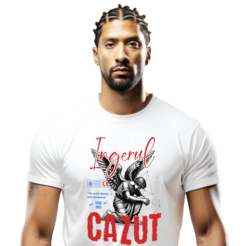 Tricou Femei, Barbati, Copii, Fata, Baiat, Unisex Personalizat Bărbat Cu Aripi și Text „Înger Căzut” - Artă Abstractă Motivatională pentru Familie și Prieteni