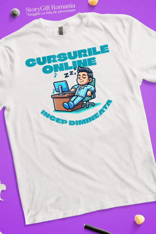 Tricou Femei, Barbati, Copii, Fata, Baiat, Unisex Personalizat Cursuri Online Dimineața – Învățătura La Distanță pentru Copii | Educație Digitală [2]