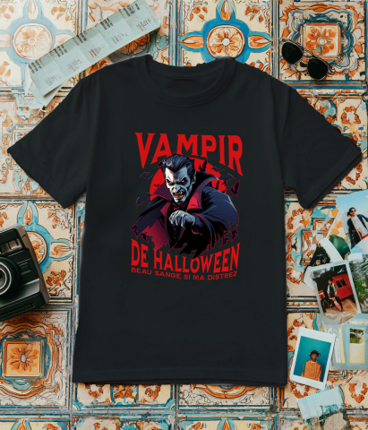 Tricou Femei, Barbati, Copii, Fata, Baiat, Unisex Personalizat Costum Dracula De Halloween Cu Capa și Colți Lung - Vampir Înfricoșător [2]