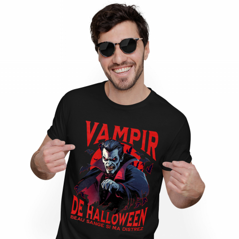 BASME - Tricou Femei, Barbati, Copii, Fata, Baiat, Unisex Personalizat Costum Dracula De Halloween Cu Capa și Colți Lung - Vampir Înfricoșător