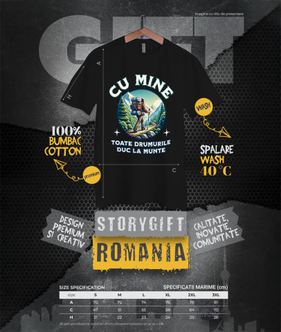 Tricou Femei, Barbati, Copii, Fata, Baiat, Unisex Personalizat "Barbat Pe Carare Munte – Cadou Personalizat cu Mesajul ‘Cu Mine Toate Drumurile Duc la Munte’ pentru Iubitorii de Natură" [3]