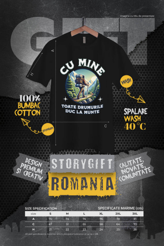 Tricou Femei, Barbati, Copii, Fata, Baiat, Unisex Personalizat "Barbat Pe Carare Munte – Cadou Personalizat cu Mesajul ‘Cu Mine Toate Drumurile Duc la Munte’ pentru Iubitorii de Natură" [3]