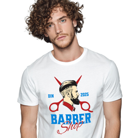Meserii - Tricou Femei, Barbati, Copii, Fata, Baiat, Unisex Personalizat Bărbat Profil Uman – Instrumente Frizerie, Barber Shop, Pasiune pentru Meserie