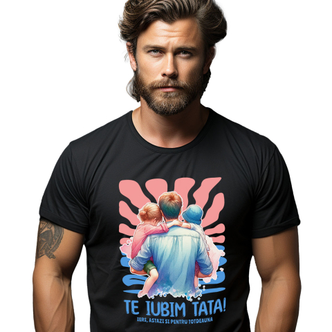 Tata - Tricou Femei, Barbati, Copii, Fata, Baiat, Unisex Personalizat Cadouri Personalizate Tata și Fiul | Portret Unic, Tatal Este Mereu Familie