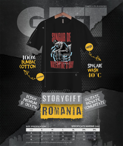Tricou Femei, Barbati, Copii, Fata, Baiat, Unisex Personalizat Bărbat Trist pe Scaun „Singur de Valentine's Day” – Cadou Personalizat pentru Dragoste și Iubire Pierdută [3]