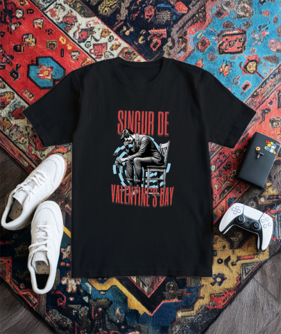 Tricou Femei, Barbati, Copii, Fata, Baiat, Unisex Personalizat Bărbat Trist pe Scaun „Singur de Valentine's Day” – Cadou Personalizat pentru Dragoste și Iubire Pierdută [2]