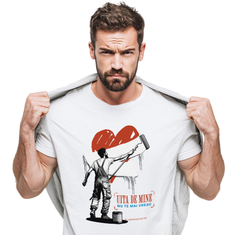 Valentine's Day - Tricou Femei, Barbati, Copii, Fata, Baiat, Unisex Personalizat Inimă Ștearsă cu Mesaj „Uita de Mine, Nu Te Mai Vreau” – Cadou Personalizat de Valentine's Day