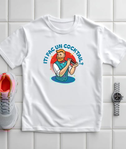 Tricou Femei, Barbati, Copii, Fata, Baiat, Unisex Personalizat „Barman cu Vesta și Mustață Personalizat - Cadou Perfect pentru Iubitorii de Cocktailuri” [2]