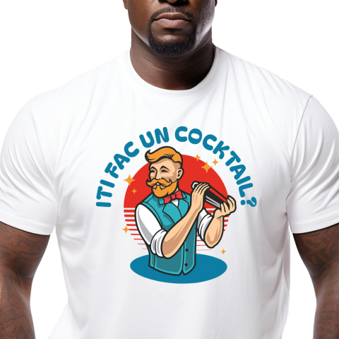 Tricou Femei, Barbati, Copii, Fata, Baiat, Unisex Personalizat „Barman cu Vesta și Mustață Personalizat - Cadou Perfect pentru Iubitorii de Cocktailuri”