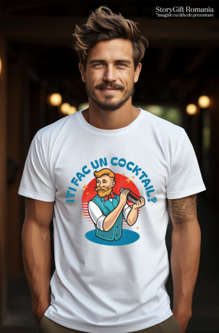 Tricou Femei, Barbati, Copii, Fata, Baiat, Unisex Personalizat „Barman cu Vesta și Mustață Personalizat - Cadou Perfect pentru Iubitorii de Cocktailuri” [1]
