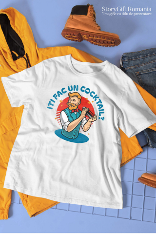 Tricou Femei, Barbati, Copii, Fata, Baiat, Unisex Personalizat „Barman cu Vesta și Mustață Personalizat - Cadou Perfect pentru Iubitorii de Cocktailuri” [2]