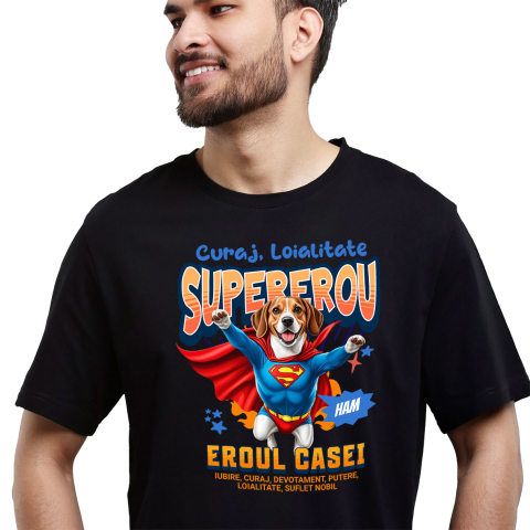 Tricou Femei, Barbati, Copii, Fata, Baiat, Unisex Personalizat Beagle în Costum de Superman – Produse Personalizate pentru Familie și Copii