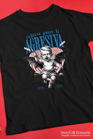 Tricou Femei, Barbati, Copii, Fata, Baiat, Unisex Personalizat Bebe cu Aripi de Diavol și Cuțit – Cadou Personalizat „Iubirea Poate Fi Agresivă” pentru Valentine's Day [2]