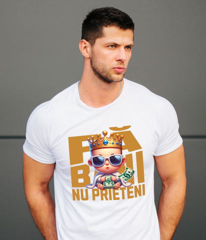 Tricou Femei, Barbati, Copii, Fata, Baiat, Unisex Personalizat Bebeluș cu Teanc Bancnote și Coroană – „Fa Bani” – Cadou Personalizat pentru Familie, Tati, Copii, Prieteni [1]