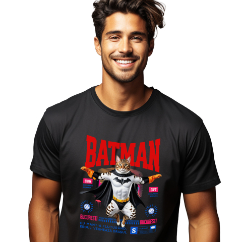 SuperEroi si Personaje TV - Tricou Femei, Barbati, Copii, Fata, Baiat, Unisex Personalizat Pisica Bengal în Costum de Batman – Un Supererou Drăgălaș pentru Copii și Iubitorii de Animale