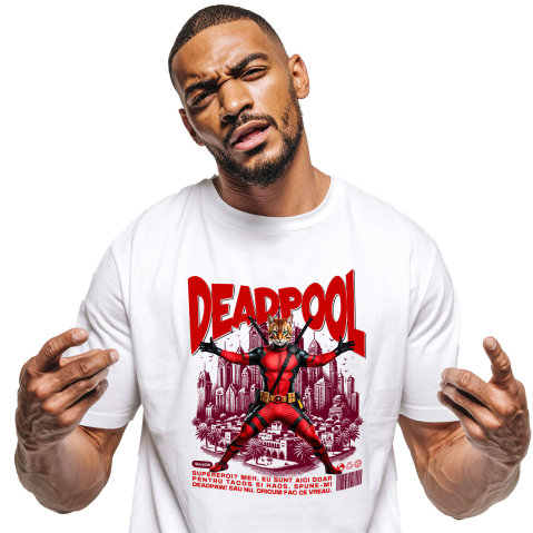 SuperEroi si Personaje TV - Tricou Femei, Barbati, Copii, Fata, Baiat, Unisex Personalizat Pisică Bengal în Costum Deadpool – Supererou Amuzant pentru Iubitorii de Animale
